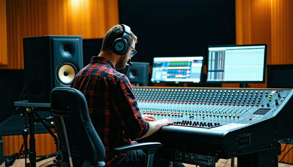 Music producer working in a recording studio